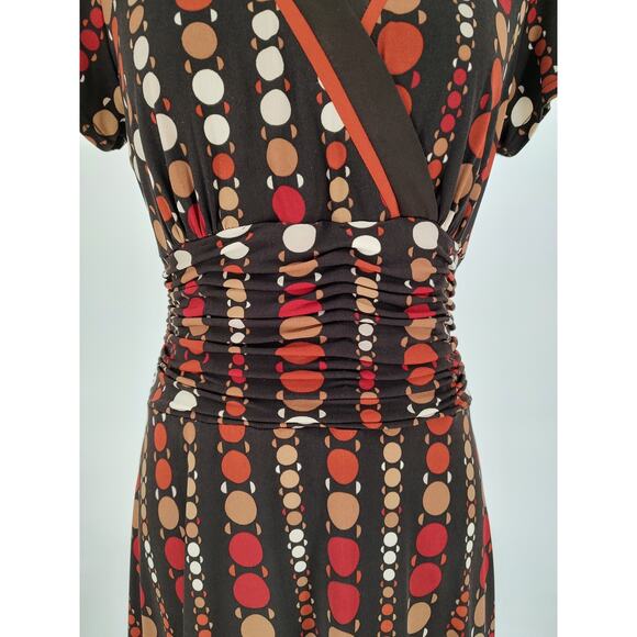 Sandra Darren Woman's Brown Dots Fit & Flare Dress Size 10 Cinched Waist V Neck - Picture 5 of 9